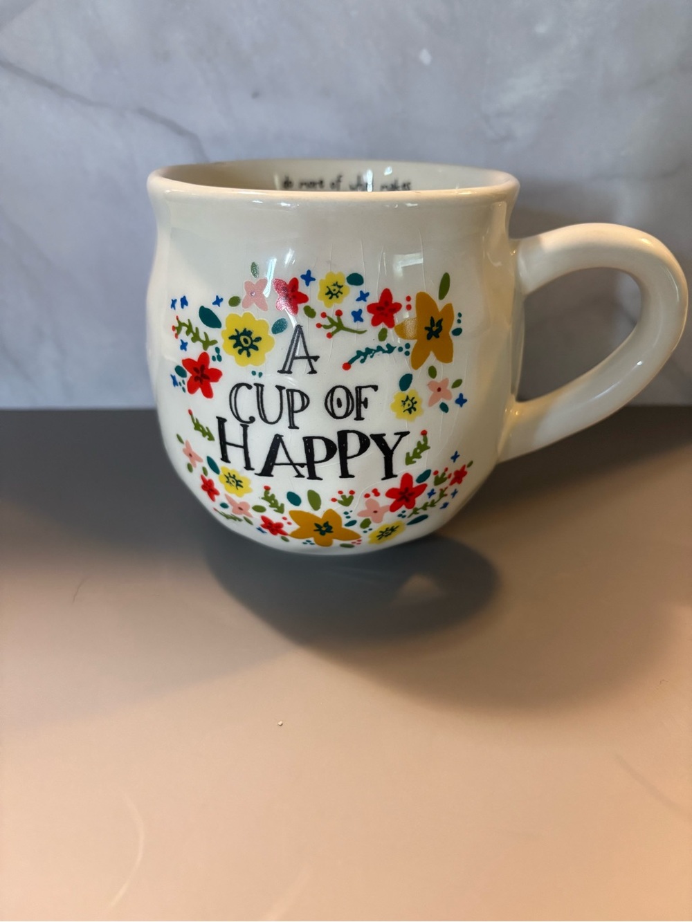 NATURAL LIFE Cream Floral "A Cup of Happy" Mug
